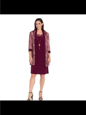 R&M Richards Plum Two-Piece Dress with Paisley Jacket